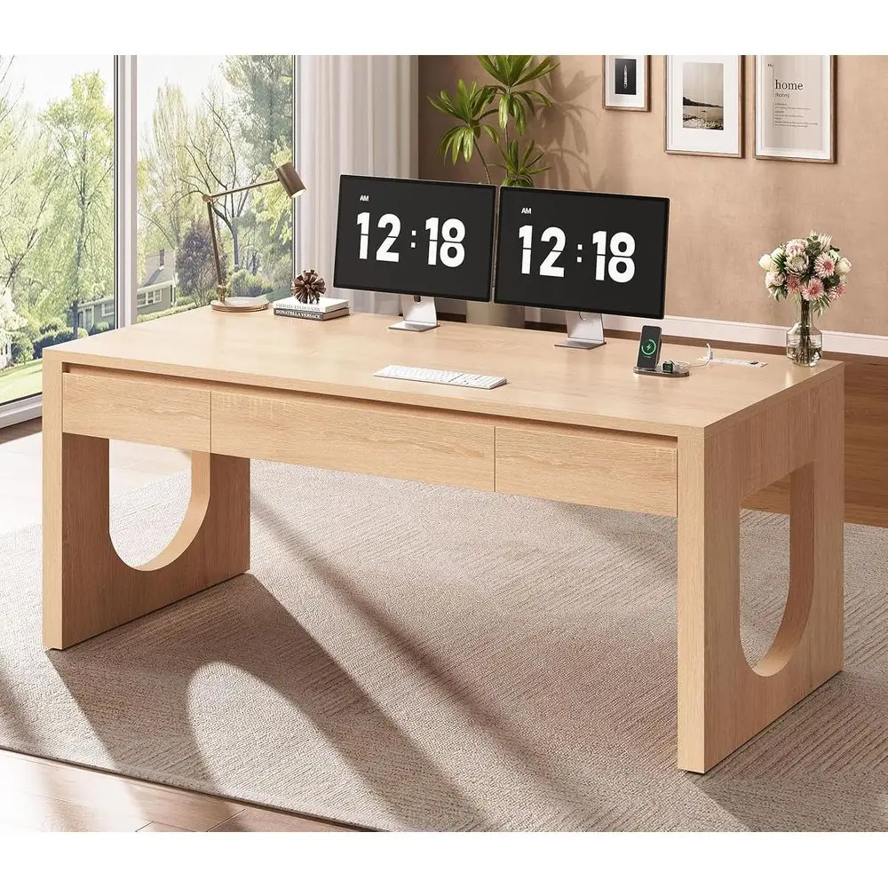 Elegant 55 Executive Desk with Storage, 3 Drawers, Power Outlet, Textured Surface, Natural Style
Elegant 55 Executive Desk with Storage, 3 Drawers, Power Outlet, Textured Surface, Natural Style