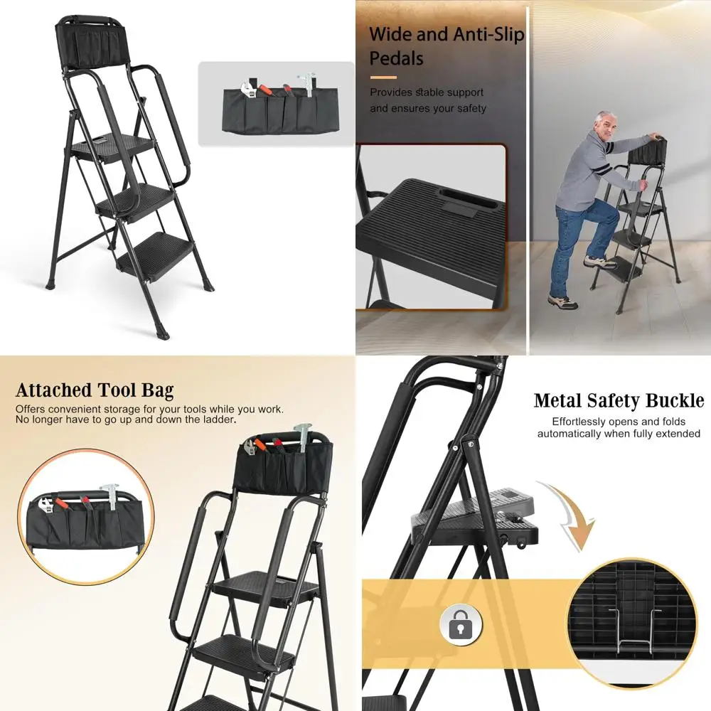Складная стремянка емкостью 500 фунтов с сумкой для инструментов и противоскользящими ступеньками для домашнего использования
Складная стремянка емкостью 500 фунтов с сумкой для инструментов и противоскользящими ступеньками для домашнего использования
