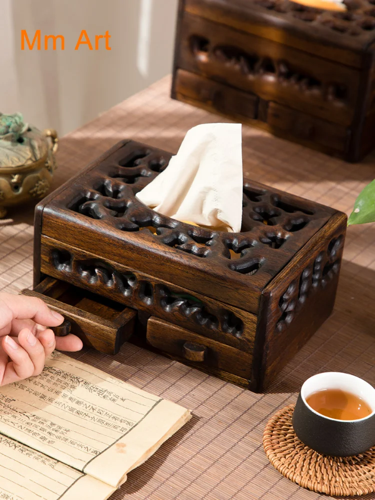 Solid Wood Multi-Functional Tissue Box Paper Box Living Room Chinese Napkin Paper Box Vintage 
Solid Wood Multi-Functional Tissue Box Paper Box Living Room Chinese Napkin Paper Box Vintage