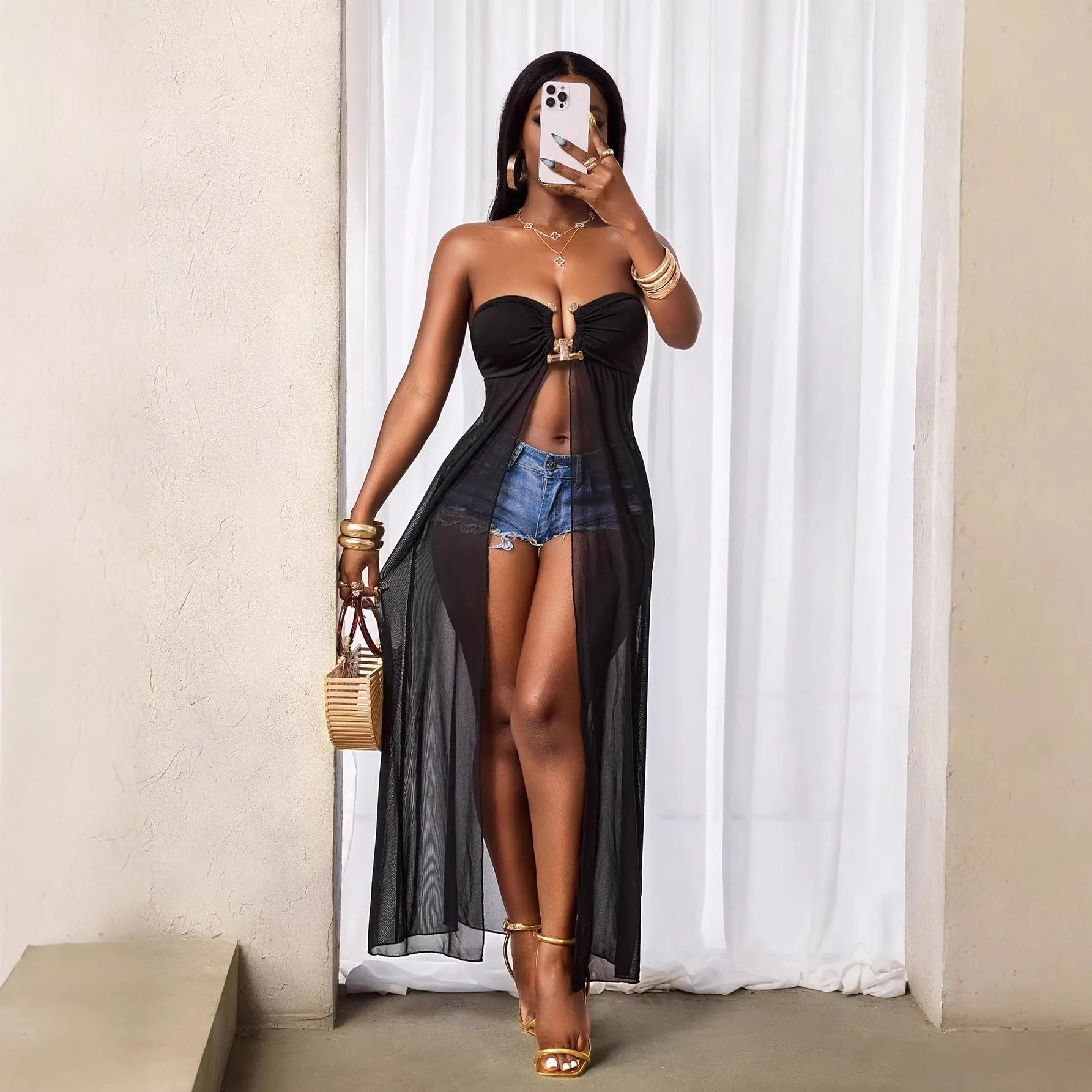 Women's Swim Cover-ups Swimsuit Beachwear Sleeveless Open Front Long Length Sheer Dress Strapless Maxi Solid Black Mesh Dress
Women's Swim Cover-ups Swimsuit Beachwear Sleeveless Open Front Long Length Sheer Dress Strapless Maxi Solid Black Mesh Dress