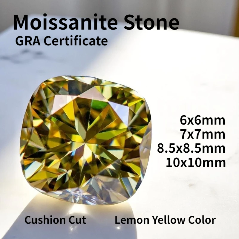 Lemon Yellow Color Moissanite Stone Cushion Cut Lab Grow Diamond Charms DIY Ring Necklace Earrings Making With GRA Certificate
Lemon Yellow Color Moissanite Stone Cushion Cut Lab Grow Diamond Charms DIY Ring Necklace Earrings Making With GRA Certificate