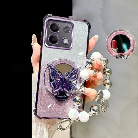 Mirror Shockproof Glitter Magnetic Case for Honor Magic7 Lite Magic6 Magic 7 6 5 Pro Lite Butterfly Phone Holder bracelet Cover