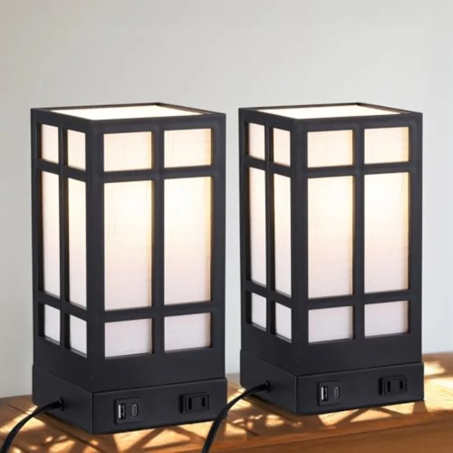Beside Table Lamp set of 2 with AC Outlet USB A and C Charging Port Small Rectangular Nightstand Lamp with Bamboo Linen Shade L
Beside Table Lamp set of 2 with AC Outlet USB A and C Charging Port Small Rectangular Nightstand Lamp with Bamboo Linen Shade L