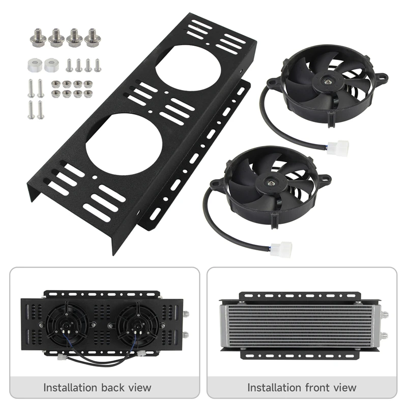 Universal Large Dual Pass Bar&Plate Durable Oil Cooler fan cover with Bis- 2×5.5" Electric Fan Aluminum Kit Black
Universal Large Dual Pass Bar&Plate Durable Oil Cooler fan cover with Bis- 2×5.5" Electric Fan Aluminum Kit Black