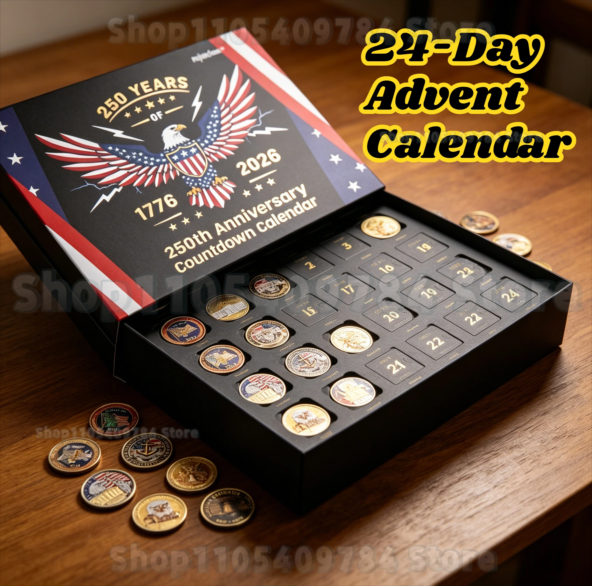 24-Day Advent Calendar 2026 US 250th Anniversary Commemorative Coin Set American History Challenge Coins Gift
24-Day Advent Calendar 2026 US 250th Anniversary Commemorative Coin Set American History Challenge Coins Gift