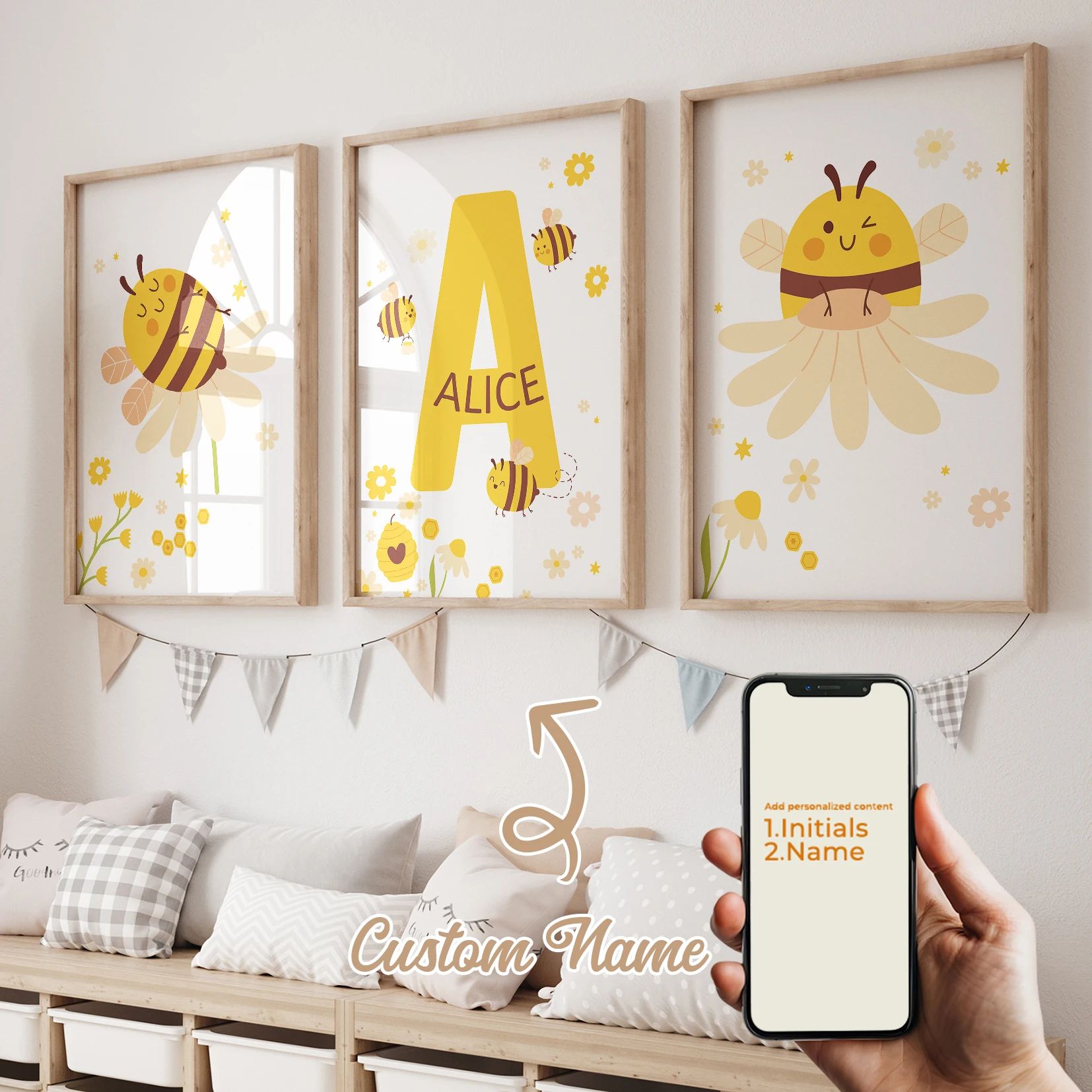 Modern Personalized Name Custom Yellow Little Bee Flower Wall Art Print Canvas Painting Poster Picture For Kids Room Home Decor
Modern Personalized Name Custom Yellow Little Bee Flower Wall Art Print Canvas Painting Poster Picture For Kids Room Home Decor