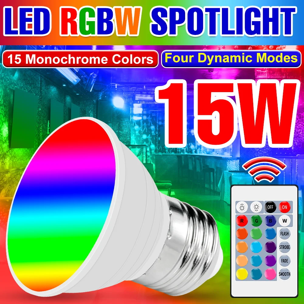 15W E27/E26 RGB Light Bulb LED Colorful Night light GU10 Ceiling Lamp E14 IR Remote Control Dimmable MR16 Home Party Carnival
15W E27/E26 RGB Light Bulb LED Colorful Night light GU10 Ceiling Lamp E14 IR Remote Control Dimmable MR16 Home Party Carnival