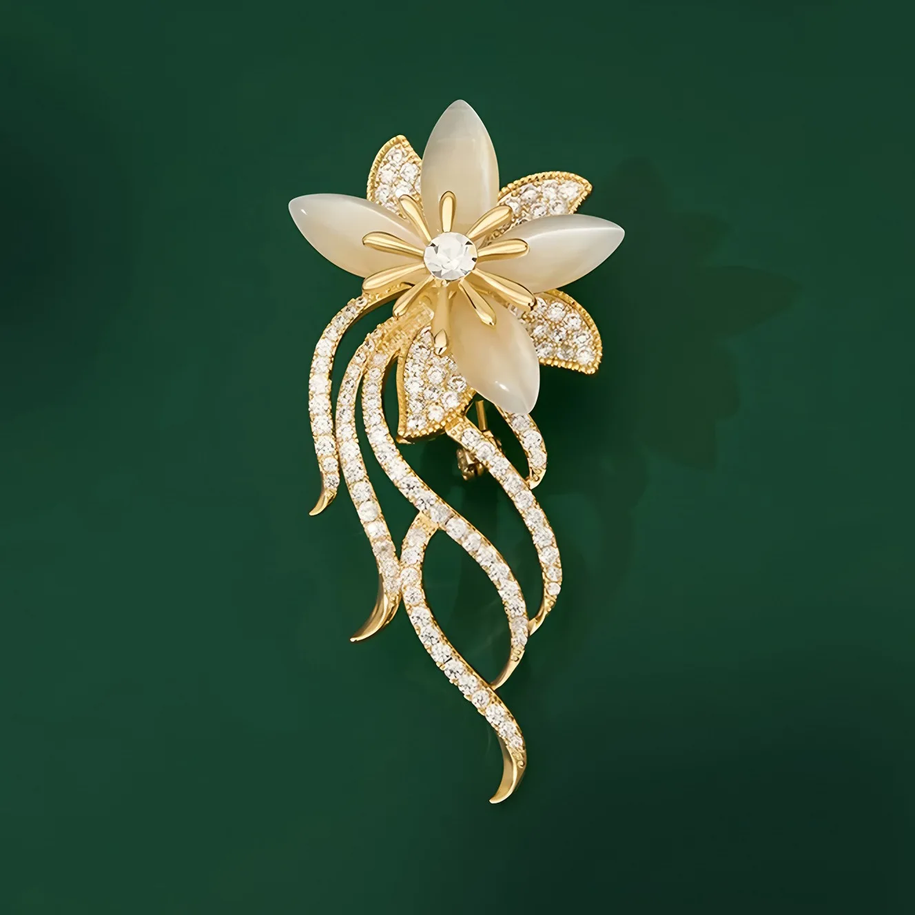Elegant Cat Eye Stone Flower Brooch Floating Pattern Rhinestone Pin Luxury Temperament Women Dress Jewelry
Elegant Cat Eye Stone Flower Brooch Floating Pattern Rhinestone Pin Luxury Temperament Women Dress Jewelry