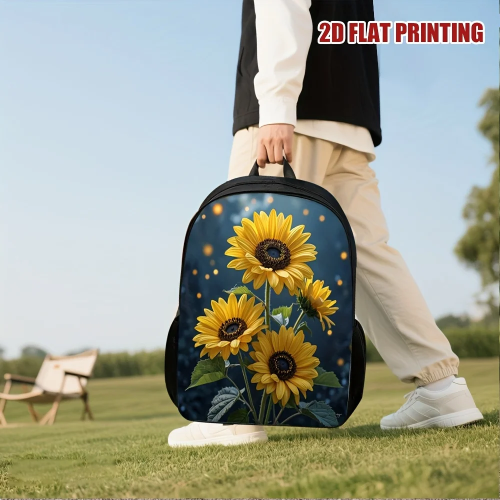1 piece sunflower print backpack - large capacity, double shoulder strap, zipper closure, vivid yellow sunflower design, light
1 piece sunflower print backpack - large capacity, double shoulder strap, zipper closure, vivid yellow sunflower design, light