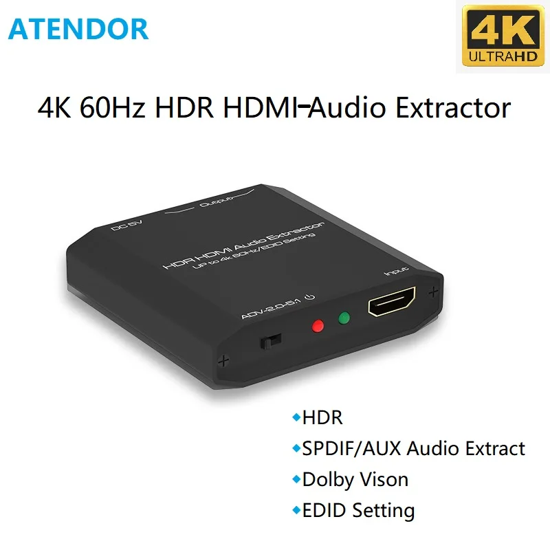 V2.0 HDMI-compatible Audio Extractor 4K60Hz SPDIF 5.1 3.5mm Audio Output EDID Setting HDR Dolby Vision Atmos LPCM for Soundbar
V2.0 HDMI-compatible Audio Extractor 4K60Hz SPDIF 5.1 3.5mm Audio Output EDID Setting HDR Dolby Vision Atmos LPCM for Soundbar