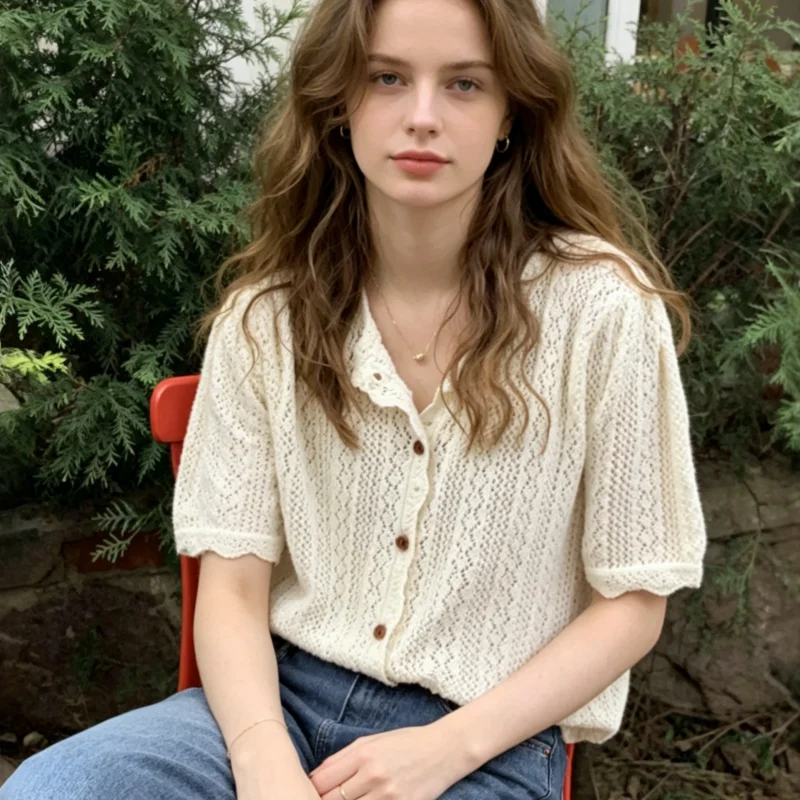 2026 Summer New Women's Collar Solid Color Shirt Elegant Short Sleeved Cardigan Top Hollow Out Casual Blouse Fashion Clothing
2026 Summer New Women's Collar Solid Color Shirt Elegant Short Sleeved Cardigan Top Hollow Out Casual Blouse Fashion Clothing
