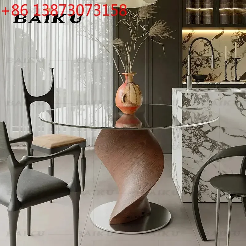 Designer FRP imitation wood grain household living room spiral glass round table
Designer FRP imitation wood grain household living room spiral glass round table