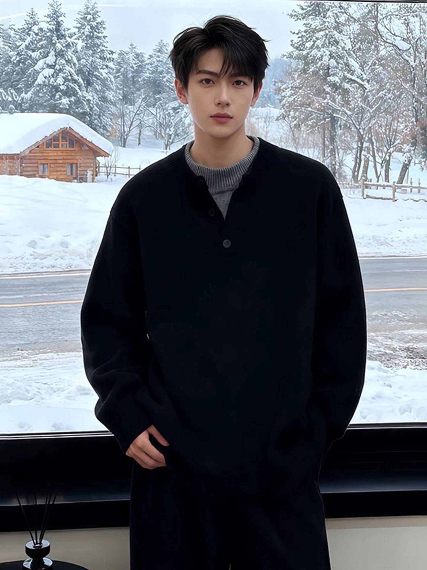 Черный утепленный вязаный свитер с V-образным вырезом для мужчин, осенне-зимний, свободного кроя, для ношения под одеждой, в повседневном стиле, из нейлоновой ткани, в стиле бойфренд.
Черный утепленный вязаный свитер с V-образным вырезом для мужчин, осенне-зимний, свободного кроя, для ношения под одеждой, в повседневном стиле, из нейлоновой ткани, в стиле бойфренд.