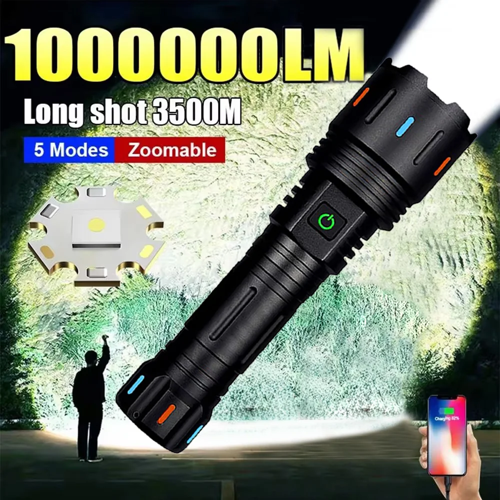 Most Powerful Led Flashlight Rechargeable 800W LED Flashlights 1000000LM High Power Zoom Torch Long Range 3500m Camping Lantren
Most Powerful Led Flashlight Rechargeable 800W LED Flashlights 1000000LM High Power Zoom Torch Long Range 3500m Camping Lantren