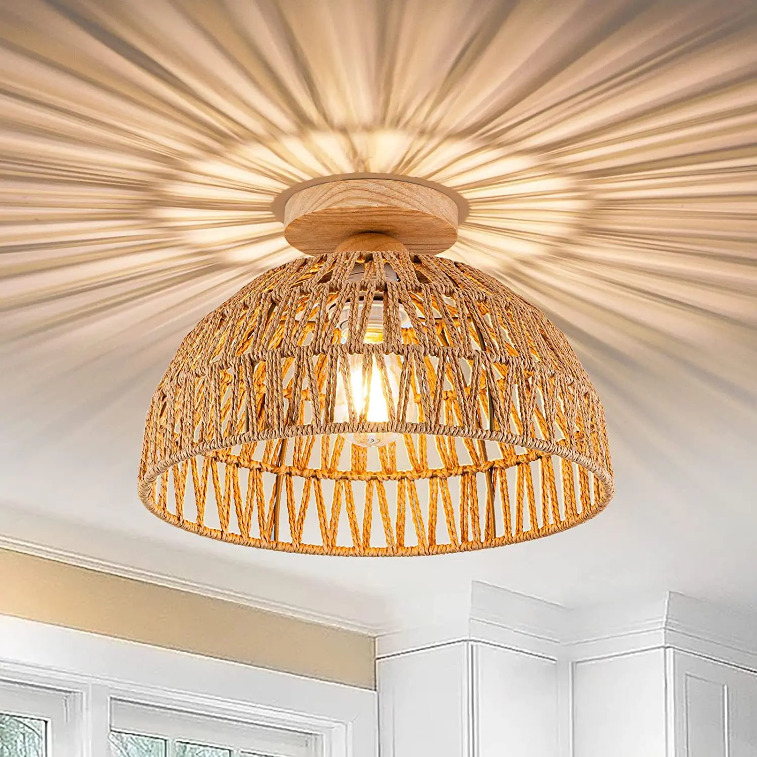 Modern Boho Rattan Shade Ceiling Light Flush Mount Ceiling Light Handwoven Chandelier Wooden Base for Hallway Bedroom Kitchen
Modern Boho Rattan Shade Ceiling Light Flush Mount Ceiling Light Handwoven Chandelier Wooden Base for Hallway Bedroom Kitchen