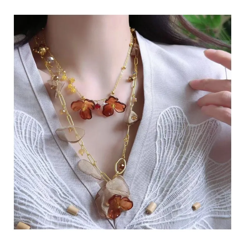 Maillard Retro Unique Stacked Mesh Coffee Color Flower Item Women's Chain Crystal Flower Fringed Collarbone Chain Neck Chain Tid
Maillard Retro Unique Stacked Mesh Coffee Color Flower Item Women's Chain Crystal Flower Fringed Collarbone Chain Neck Chain Tid