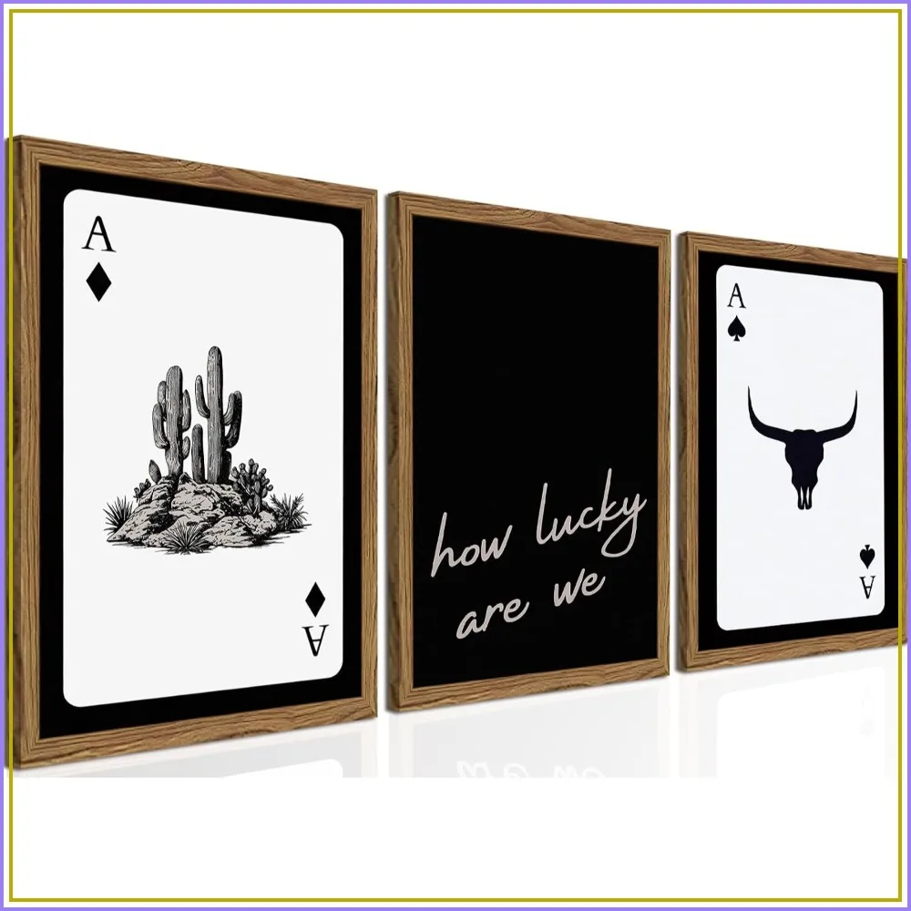 Western Wall Art Set of 3 - Southwestern Cowboy Playing Card, Longhorn Bull Skull, How Lucky Poster - Canvas Prints 16x24 inch Wood Framed
Western Wall Art Set of 3 - Southwestern Cowboy Playing Card, Longhorn Bull Skull, How Lucky Poster - Canvas Prints 16x24 inch Wood Framed