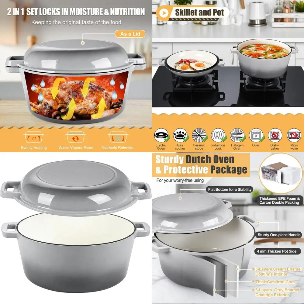 Gray 5-Quart Round Cast Iron Dutch Oven with Lid, Multi-Purpose Skillet and Pot for Baking, Roasting, Braising, Stewing, Frying,
Gray 5-Quart Round Cast Iron Dutch Oven with Lid, Multi-Purpose Skillet and Pot for Baking, Roasting, Braising, Stewing, Frying,