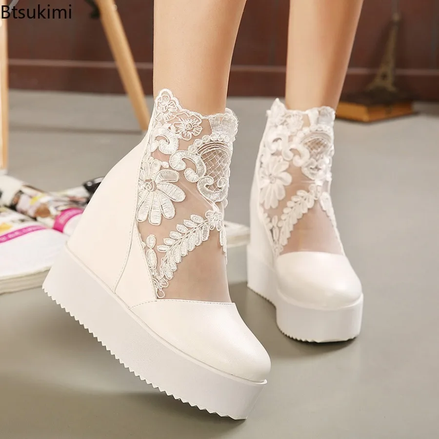 New 2025 Summer Fashion Women's Lace Shoes Wedge Heels Platform Pumps Sandals High Heel Shoes Ladies White Black Silvery Pumps
New 2025 Summer Fashion Women's Lace Shoes Wedge Heels Platform Pumps Sandals High Heel Shoes Ladies White Black Silvery Pumps