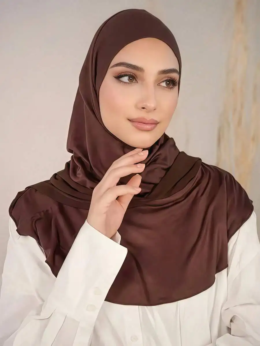 Brown Solid Color Hijab Scarf For Women, Elastic Knitted Headwrap Covering Neck, Suitable For Prayer Travel Daily Wear
Brown Solid Color Hijab Scarf For Women, Elastic Knitted Headwrap Covering Neck, Suitable For Prayer Travel Daily Wear