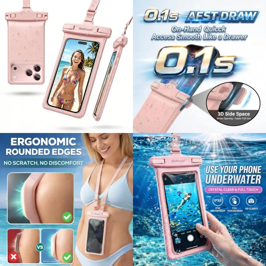 3D Waterproof Phone Pouch with Lanyard, Premium TPU100FT Deep Waterproof Phone Case for iPhone 17 16 15 14 13 12 Pro Max XS Sam
3D Waterproof Phone Pouch with Lanyard, Premium TPU100FT Deep Waterproof Phone Case for iPhone 17 16 15 14 13 12 Pro Max XS Sam
