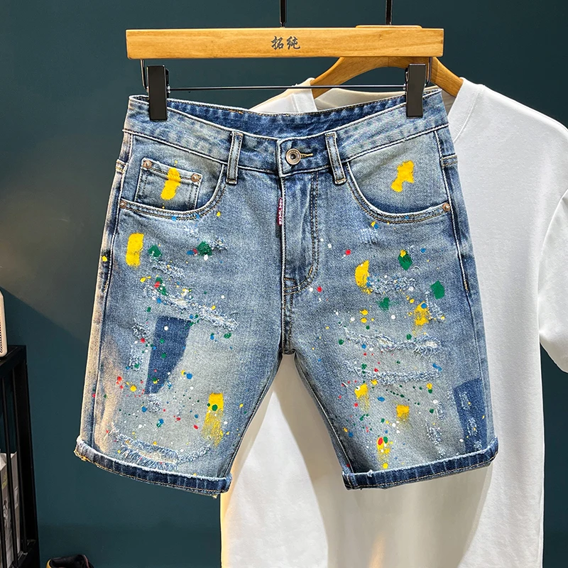 TC2930 High Street denim shorts broken holes men's tide elastic Slim embroidery patches spray-painted Chinese trousers
TC2930 High Street denim shorts broken holes men's tide elastic Slim embroidery patches spray-painted Chinese trousers