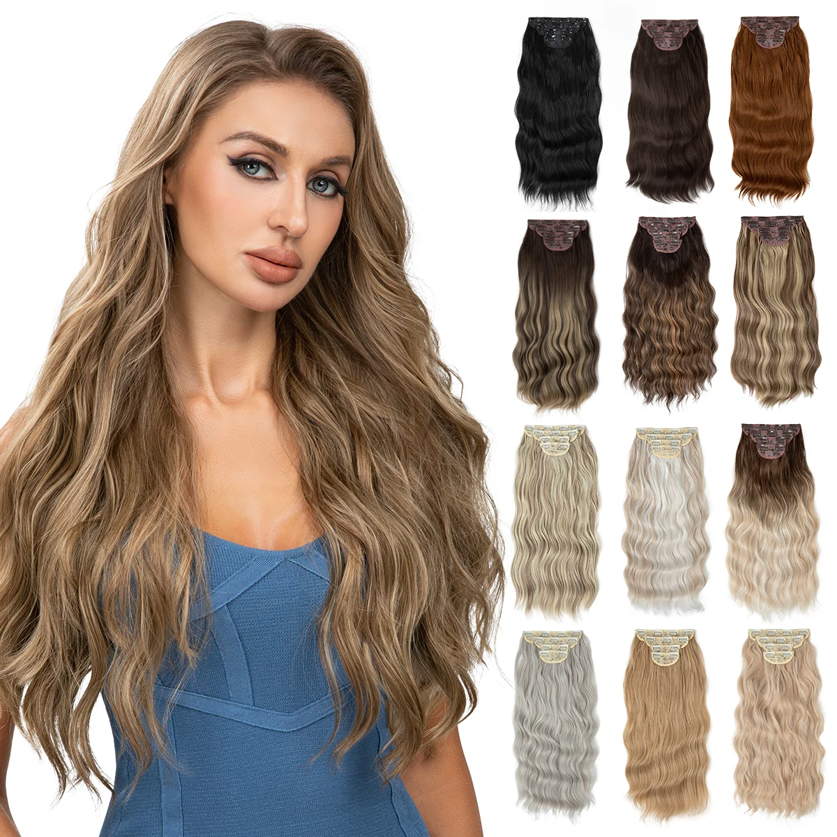 Synthetic 22" Long Wavy Clip In Hair Extensions 4Pcs/Set Thick Hairpiece For Women Brown Blonde Black Natural Fake Hair Pieces
Synthetic 22" Long Wavy Clip In Hair Extensions 4Pcs/Set Thick Hairpiece For Women Brown Blonde Black Natural Fake Hair Pieces