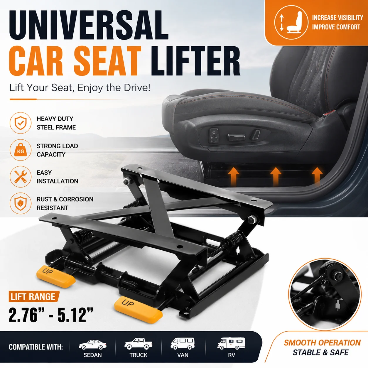 Black Steel Seat Lift Mechanism Car Seat Lifter 14.37x12 Inch Connecting Surface 7-13cm Adjustable Height for Sedan Truck Van RV
Black Steel Seat Lift Mechanism Car Seat Lifter 14.37x12 Inch Connecting Surface 7-13cm Adjustable Height for Sedan Truck Van RV