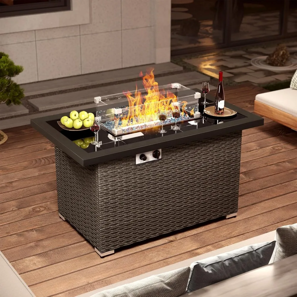 44" Outdoor Propane Gas Fire Pit with Hand Woven Rattan Pattern Tempered Glass Tabletop,50,000 BTU PE Rattan Patio Fire Pit
44" Outdoor Propane Gas Fire Pit with Hand Woven Rattan Pattern Tempered Glass Tabletop,50,000 BTU PE Rattan Patio Fire Pit