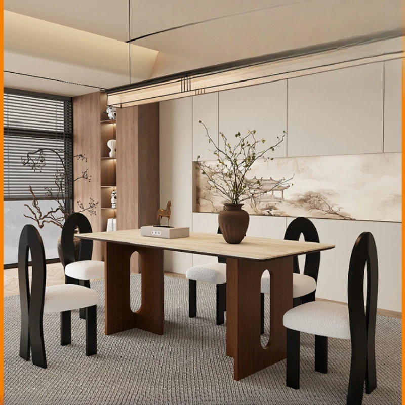 Retro solid wood travertine rock slab dining table and chairs household rectangular table
Retro solid wood travertine rock slab dining table and chairs household rectangular table