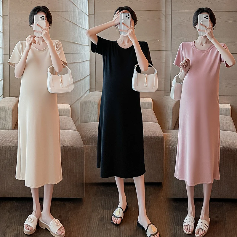 Summer Stretched Pregnant Woman Knitted Cotton Dress Short Sleeve O-Neck Side Split Ankle-length Maternity Brief Dress Wholesale
Summer Stretched Pregnant Woman Knitted Cotton Dress Short Sleeve O-Neck Side Split Ankle-length Maternity Brief Dress Wholesale