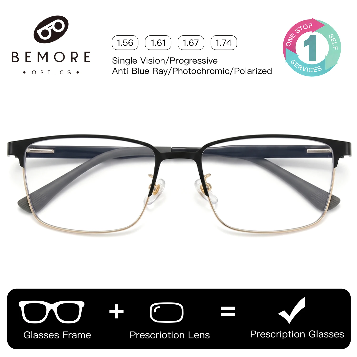 BEMORE Rectangle Prescription Glasses For Men Photochromic Progressive Anti Blue Light Metal Optical Grade Frame Eyeglasses
BEMORE Rectangle Prescription Glasses For Men Photochromic Progressive Anti Blue Light Metal Optical Grade Frame Eyeglasses