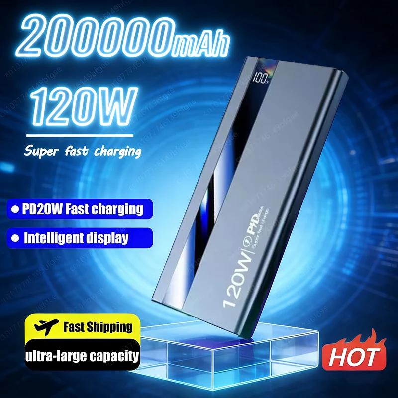 Power Bank со сверхбыстрой зарядкой мощностью 120 Вт 200000 Портативный внешний аккумулятор сверхбольшой емкости мАч со светодиодным цифровым дисплеем для Samsung Xiaomi
Power Bank со сверхбыстрой зарядкой мощностью 120 Вт 200000 Портативный внешний аккумулятор сверхбольшой емкости мАч со светодиодным цифровым дисплеем для Samsung Xiaomi