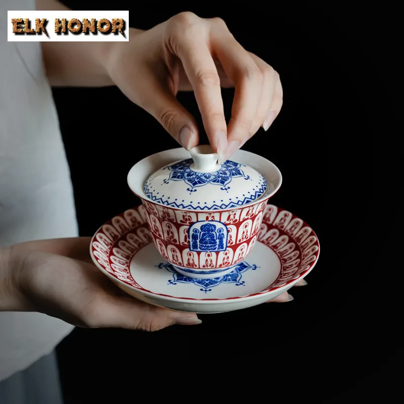 140ml Dunhuang Ten Thousand Buddhas Cover Bowl Zen Ceramic Gaiwan Retro Anti Scald Tea Tureen Tea Brewing Tea Services Gifts 
140ml Dunhuang Ten Thousand Buddhas Cover Bowl Zen Ceramic Gaiwan Retro Anti Scald Tea Tureen Tea Brewing Tea Services Gifts