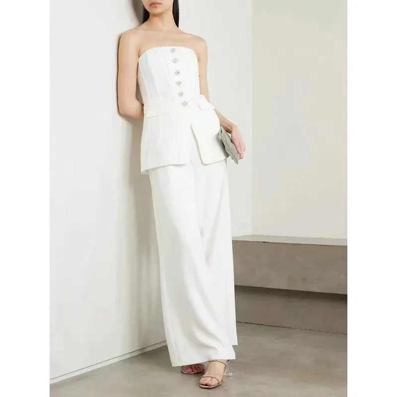 Fashionable crystal button bra and personalized top+wide leg pants with a stylish OL pants
Fashionable crystal button bra and personalized top+wide leg pants with a stylish OL pants