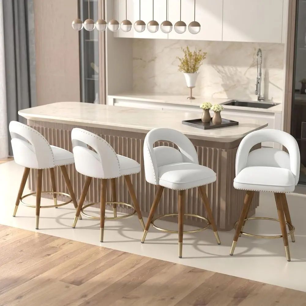 4-Piece 24 Swivel Bar Stools, Upholstered Counter Height, Velvet White with Backrests
4-Piece 24 Swivel Bar Stools, Upholstered Counter Height, Velvet White with Backrests