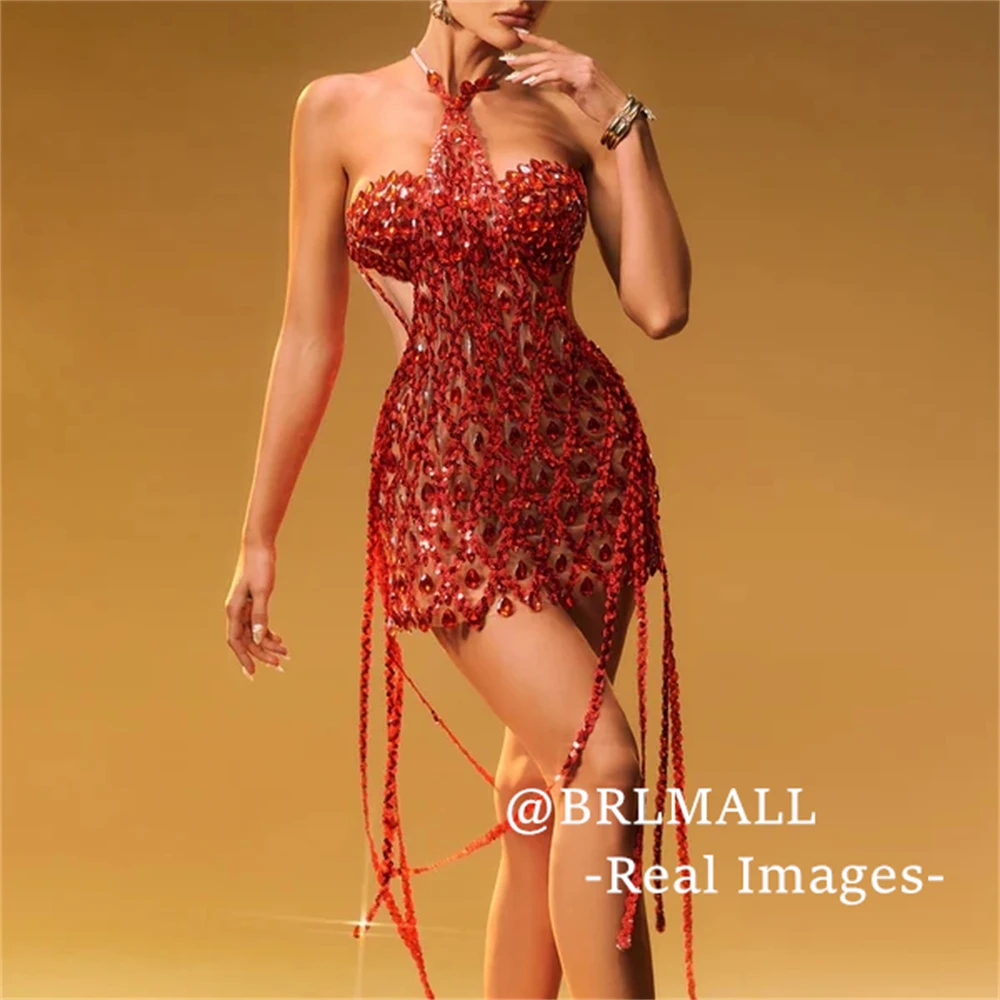 Sexy See Through Short Prom Dress for Women BRLMALL 2025 New Formal Evening Dresses Halter Crystals Party Gowns Real Photos
Sexy See Through Short Prom Dress for Women BRLMALL 2025 New Formal Evening Dresses Halter Crystals Party Gowns Real Photos