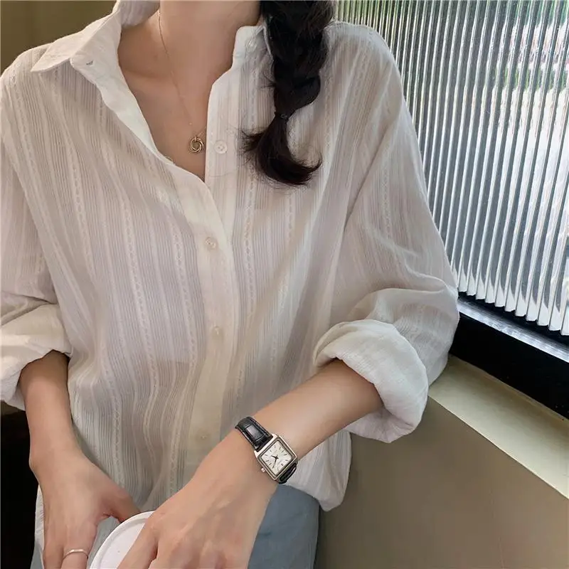 Fashion Women Long Sleeve Turndown Collar Shirt Autumn Casual Loose White Blouses Stripes Elegant Tops
Fashion Women Long Sleeve Turndown Collar Shirt Autumn Casual Loose White Blouses Stripes Elegant Tops