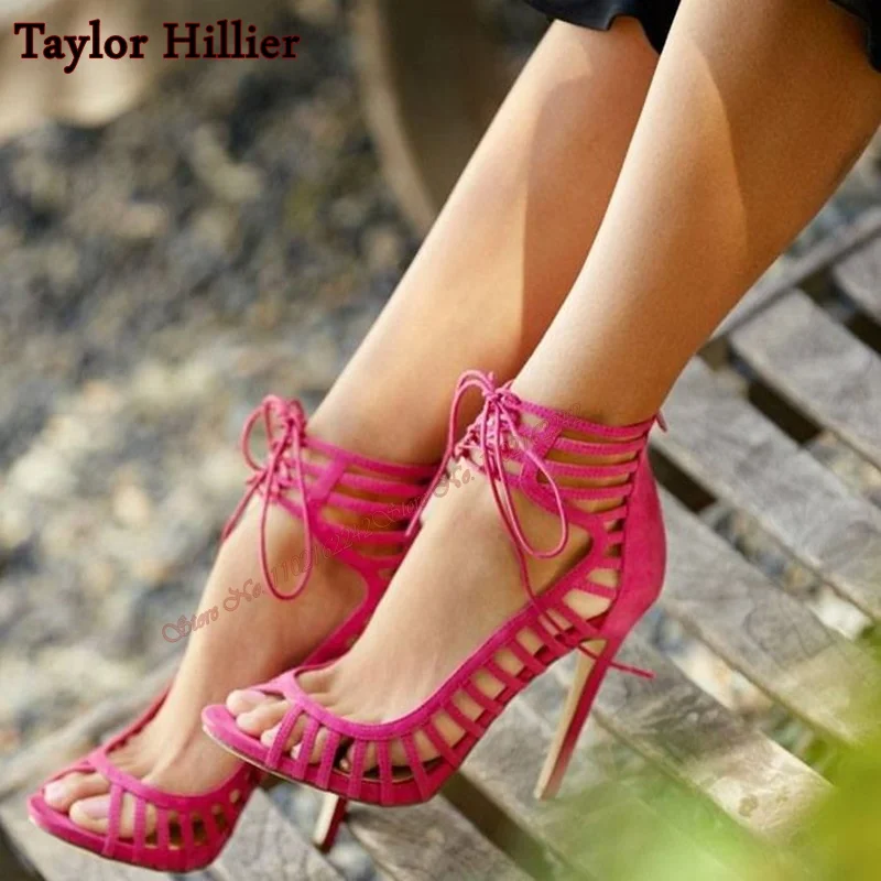 Summer Breathable Lace-Up High Heels Open Toe Stiletto Rose Red Sandals Suede Elegant Dress Women'S Runway Shoes Gladiator 46
Summer Breathable Lace-Up High Heels Open Toe Stiletto Rose Red Sandals Suede Elegant Dress Women'S Runway Shoes Gladiator 46