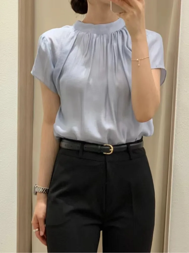 Ele Summer Chic Воротник-стойка со сборками Текстура Fly Sve Атласный топ однотонный свободный крой ort Sve Полиэфирное волокно
Ele Summer Chic Воротник-стойка со сборками Текстура Fly Sve Атласный топ однотонный свободный крой ort Sve Полиэфирное волокно