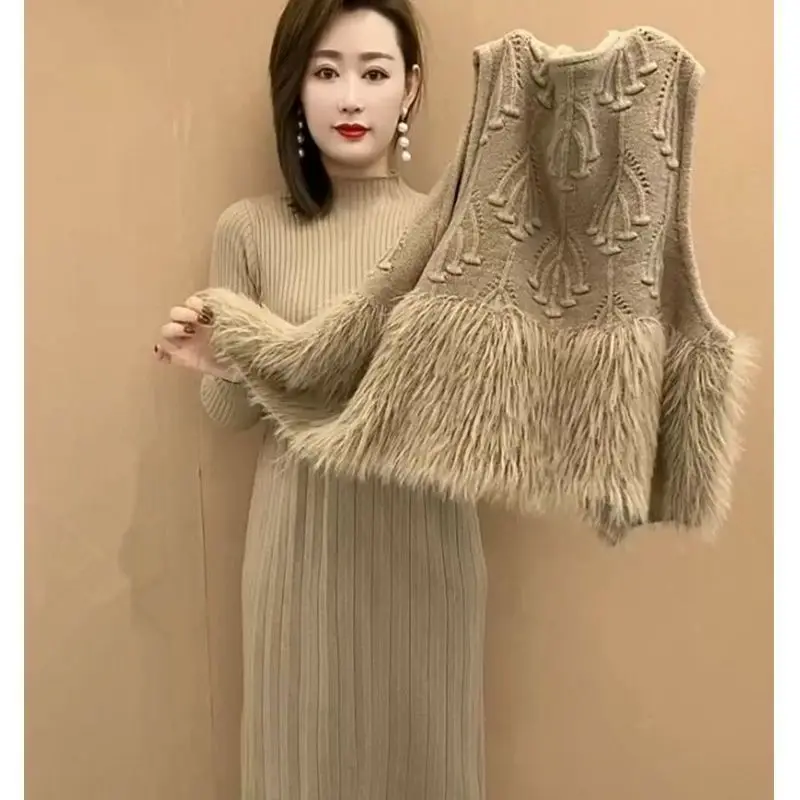 Warm Knitted Midi Dress Women's Loose Fit Autumn Winter Fashion Set Two-Piece Suit Chic Long Sleeve Casual Wear for Middle-Aged
Warm Knitted Midi Dress Women's Loose Fit Autumn Winter Fashion Set Two-Piece Suit Chic Long Sleeve Casual Wear for Middle-Aged