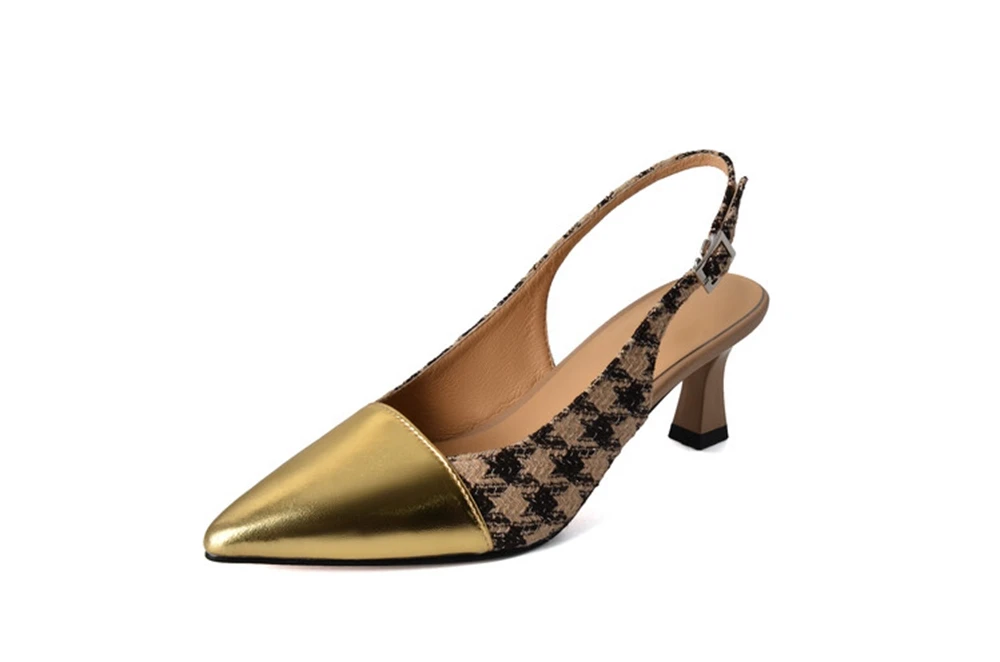 Plus Size 31-47 Women Slingback Kitten Heels Pointed Toe Plaid Sandals Metal Toe Cap Elegant Low Heel Shoes for Daily Work HG120
Plus Size 31-47 Women Slingback Kitten Heels Pointed Toe Plaid Sandals Metal Toe Cap Elegant Low Heel Shoes for Daily Work HG120