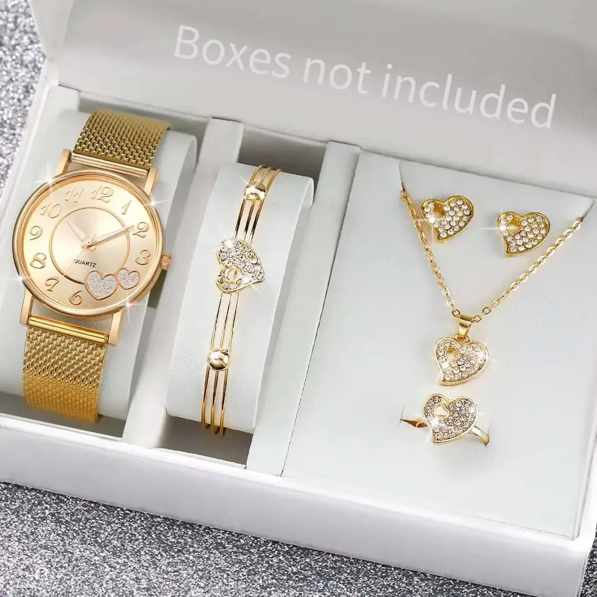 6PCS/Set Fashion Plastic Band Women's Watch Female Quartz Watch Rhinestone Heart Jewelry Set(Without Box)
6PCS/Set Fashion Plastic Band Women's Watch Female Quartz Watch Rhinestone Heart Jewelry Set(Without Box)