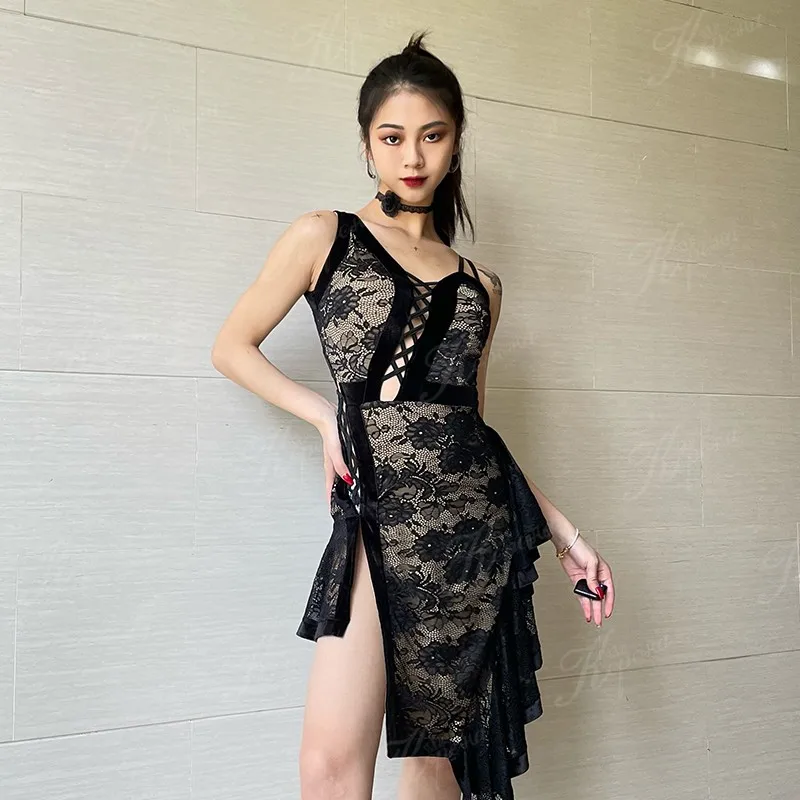 Latin Dance Clothing Adult Women Black Lace Dress Sexy Slit Skirt Tango Performance Practice Wear Ballroom Dance Dress DNV17901
Latin Dance Clothing Adult Women Black Lace Dress Sexy Slit Skirt Tango Performance Practice Wear Ballroom Dance Dress DNV17901