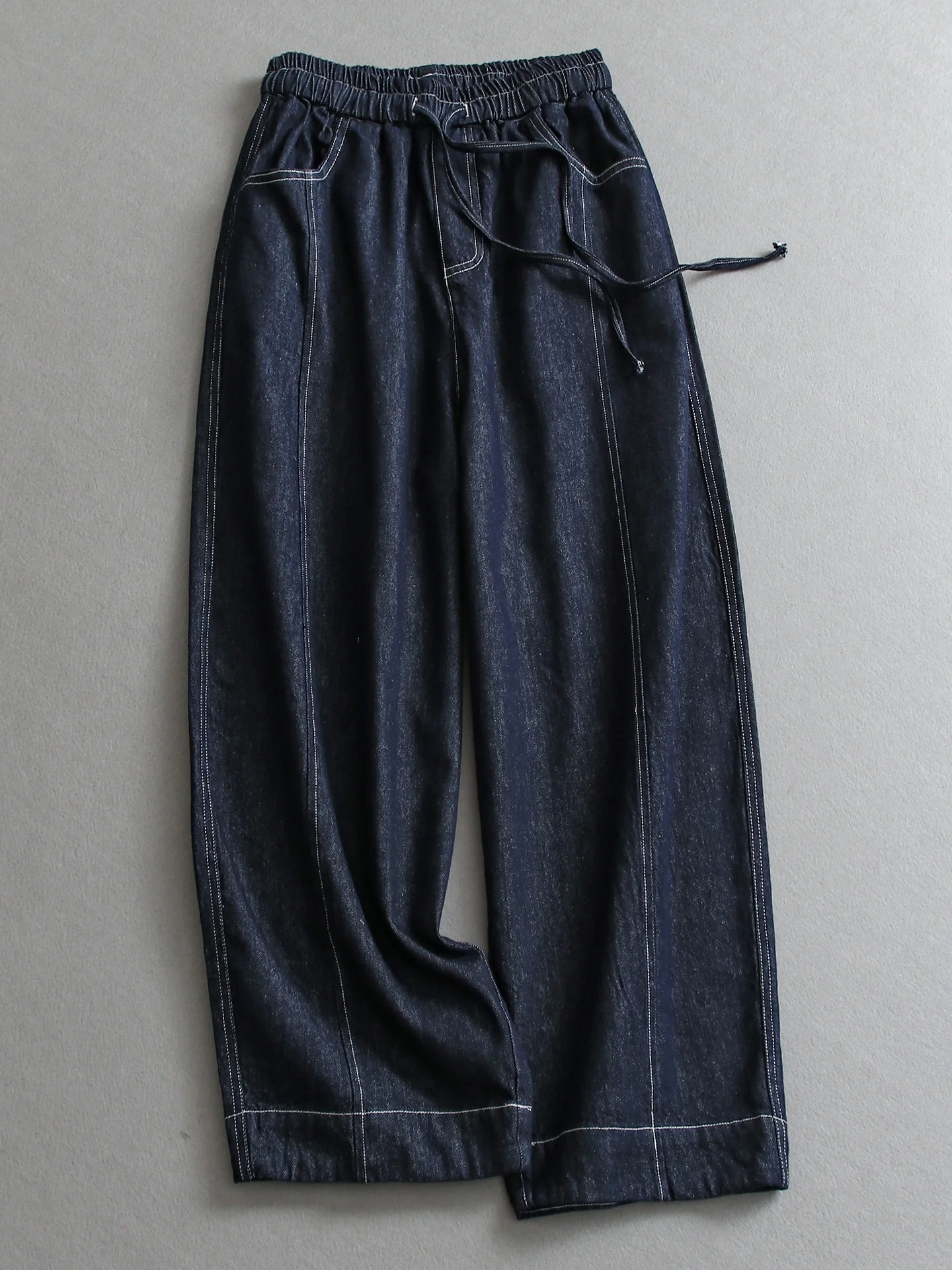Retro Deep Blue Drawstring Elastic High Waist Loose Drapey Wide Leg Pants Straight Blade Jeans Versatile Women's Denim E418
Retro Deep Blue Drawstring Elastic High Waist Loose Drapey Wide Leg Pants Straight Blade Jeans Versatile Women's Denim E418