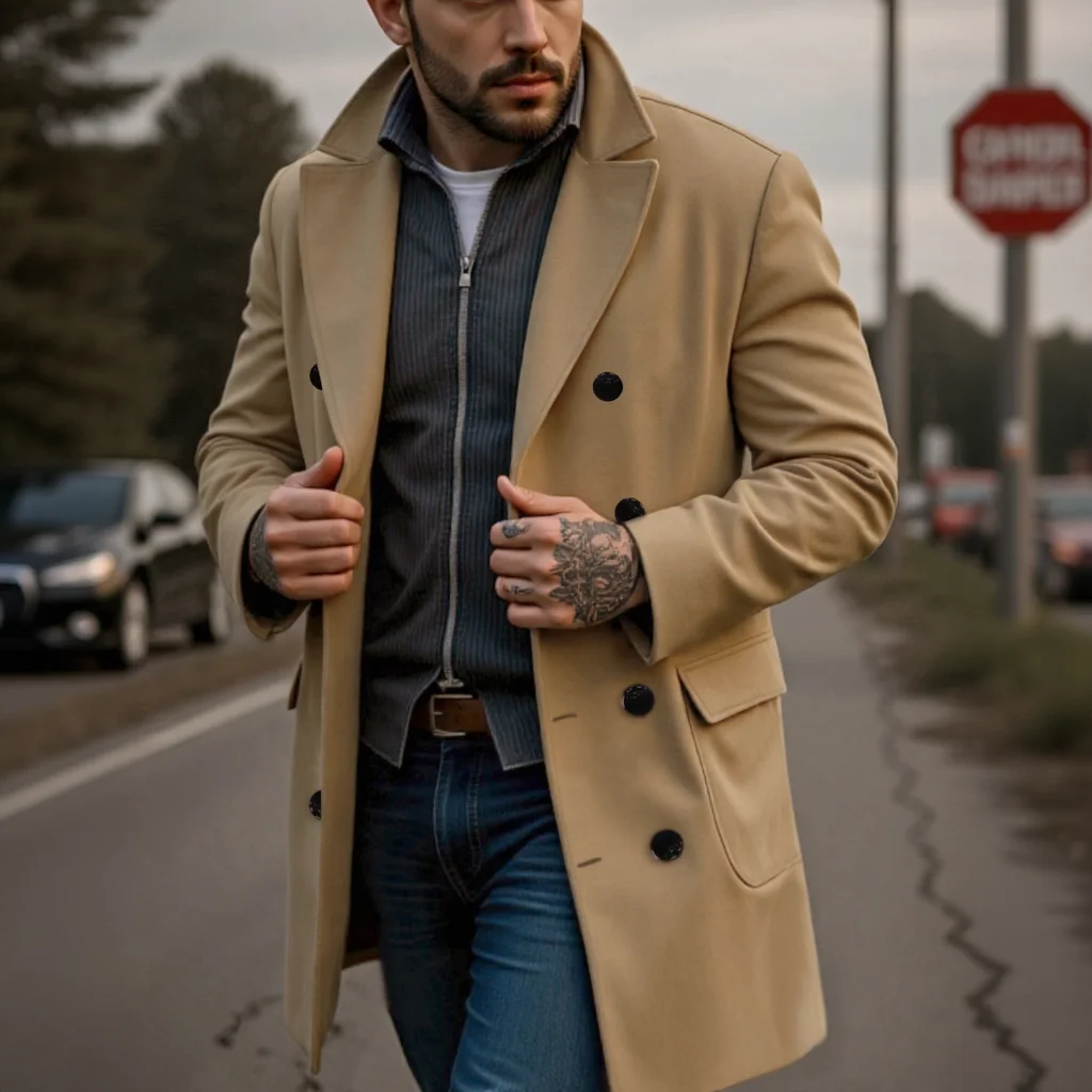 Men's Autumn Trench Coat: Double Breasted Wool Blend Long Jacket, Warm Windproof Outerwear, Solid Color Streetwear Design
Men's Autumn Trench Coat: Double Breasted Wool Blend Long Jacket, Warm Windproof Outerwear, Solid Color Streetwear Design