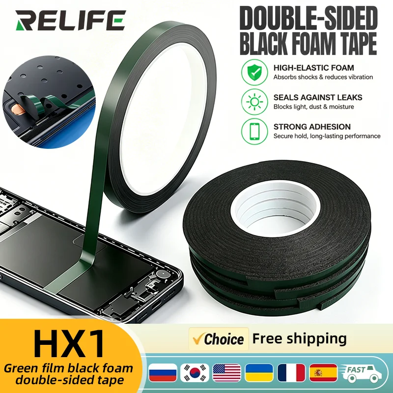 RELIFE HX1 Black Foam Double Sided Tape Green Release Film Shock Absorbing Adhesive Tape for Phone Screen Repair
RELIFE HX1 Black Foam Double Sided Tape Green Release Film Shock Absorbing Adhesive Tape for Phone Screen Repair