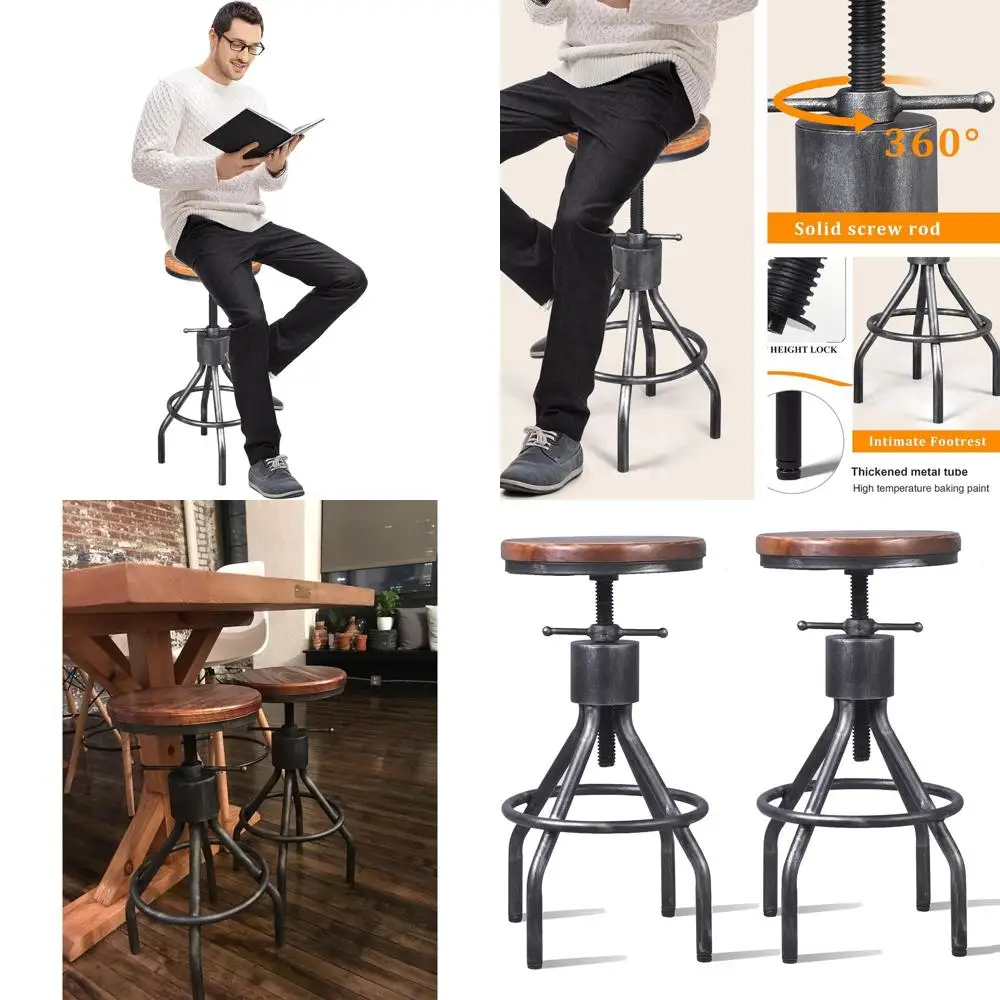Vintage Adjustable Round Swivel Bar Stool - Wooden Seat Metal Base, Cast Iron, 23-30 Inch Tall Counter Height Kitchen Stools
Vintage Adjustable Round Swivel Bar Stool - Wooden Seat Metal Base, Cast Iron, 23-30 Inch Tall Counter Height Kitchen Stools
