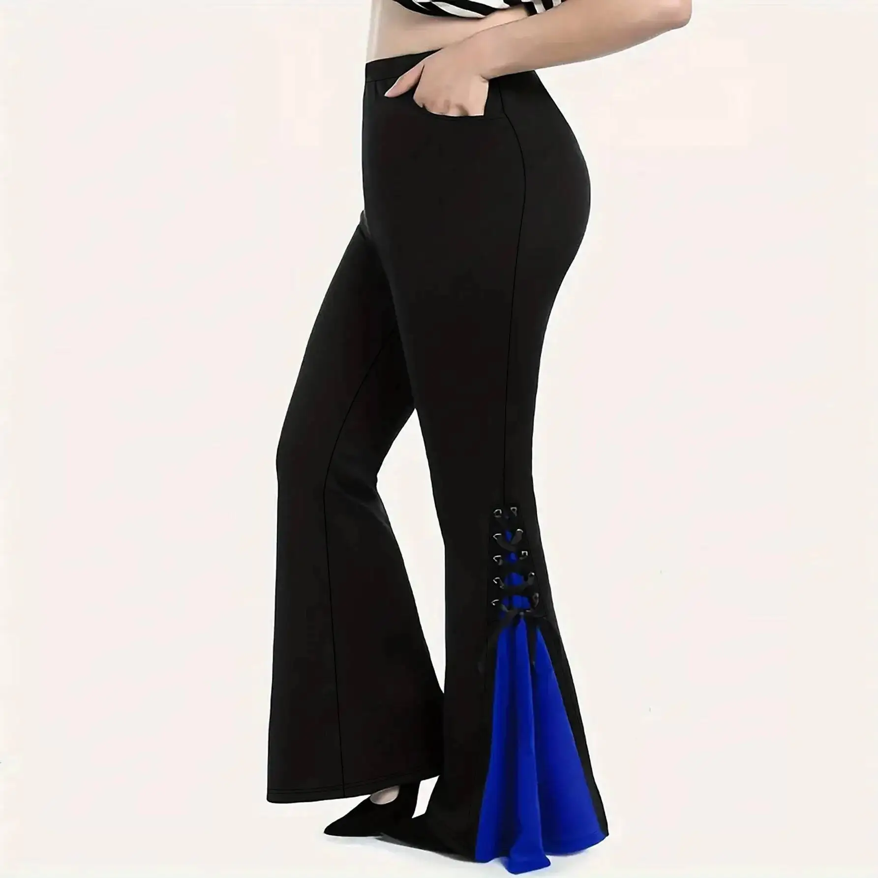 and Summer Women's Spring Style Bow Tie Decoration Plus Size Blue and Black Bell Bottom Pants
and Summer Women's Spring Style Bow Tie Decoration Plus Size Blue and Black Bell Bottom Pants