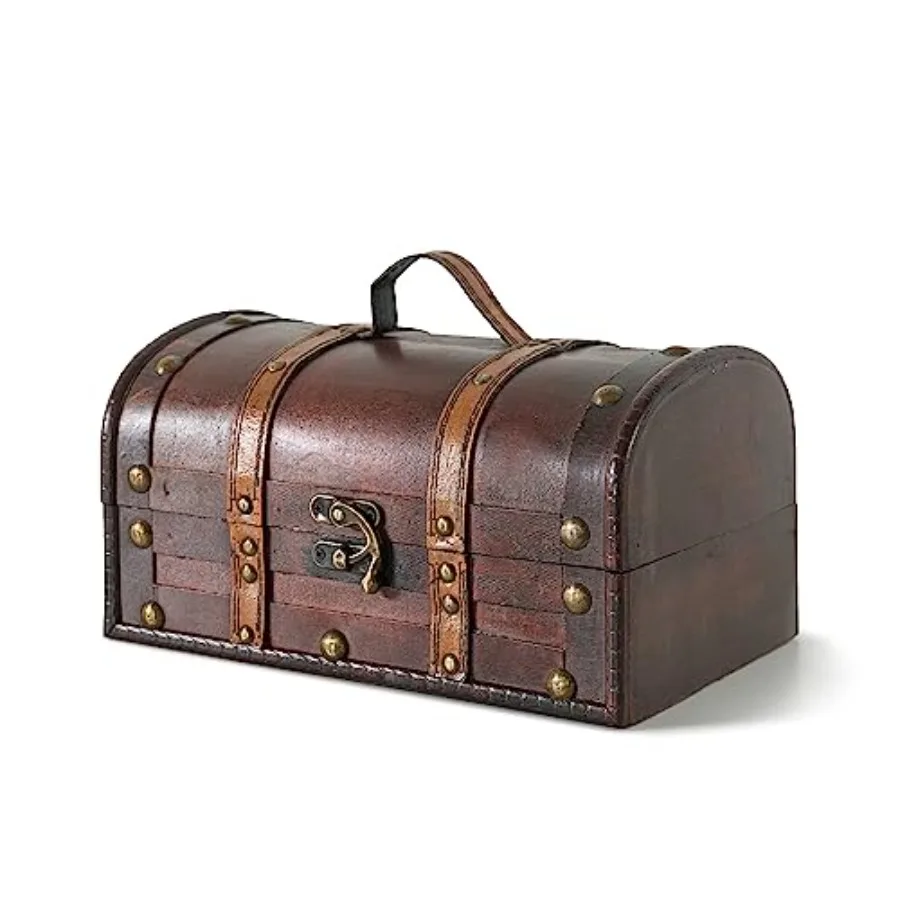 Wooden Storage Box with Hinged Lid and Handle - 11" x 7" x 5.7" Small Decorative Wood Treasure Chest Vintage Suitcase Case for
Wooden Storage Box with Hinged Lid and Handle - 11" x 7" x 5.7" Small Decorative Wood Treasure Chest Vintage Suitcase Case for